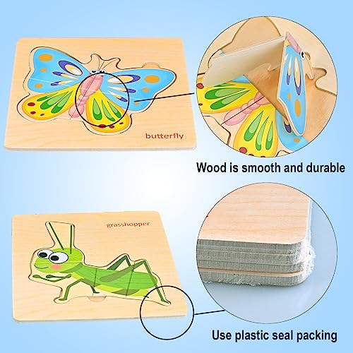 Image of Faburo Wooden Puzzles for Toddlers 1-3, 8pcs Shapes, Insect Animal Themed Montessori Toys for 1 Year Old Learning, Educational Preschool Toys for Boys Girls | Montessori Toys for 1 Year Old Learning, Educational Preschool Toys for Boys Girls
