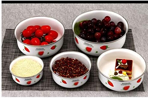 Enamel Ice Bowl Fresh 5 Five Sets of Food Storage Sealed Box Vegetable and Fruit 10-18cm Gift(Black)