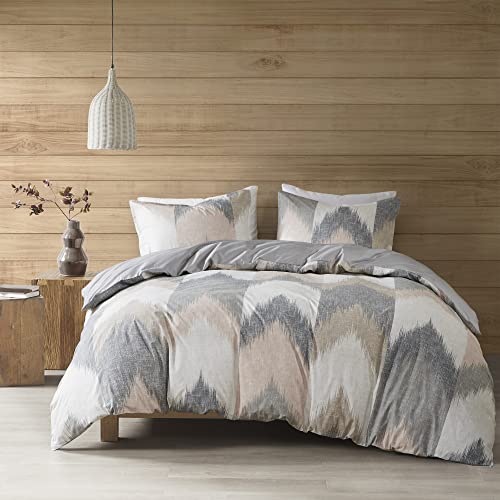 Image of Ink+Ivy Alpine Duvet Cover Full /Queen Size - Blush, Grey, Ivory , Pieced Chevron Duvet Cover Set - 3 Piece - 100% Cotton Light Weight Bed Comforter Covers