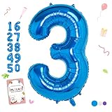 数字 バルーン 40インチ 大きい バースデーバルーン【数字3】約90cm ナンバーバルーン 誕生日 風船 バースデー 飾り アルミ風船 ビッグ バルーン 数字 ハッピーバースデー 飾り付け 結婚式パーティー 記念日 ウェディング イベント 装飾 （ブルー）