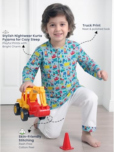 Image of POLKA TOTS 100% Cotton Traditional Nightwear Kurta Pyjama Set | Unisex Night Dress for Kids Girls & Boys | Summer Night Suits for Kids | Ethnic Indian Nightsuit | Cotton Night Suit Combo Set for Baby