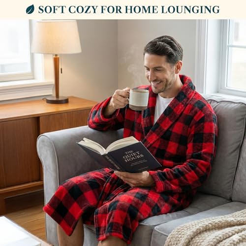 Image of PAVILIA Mens Soft Robe Bathrobe for Men, Lightweight Fleece Male Robe Long Bath Shower Spa