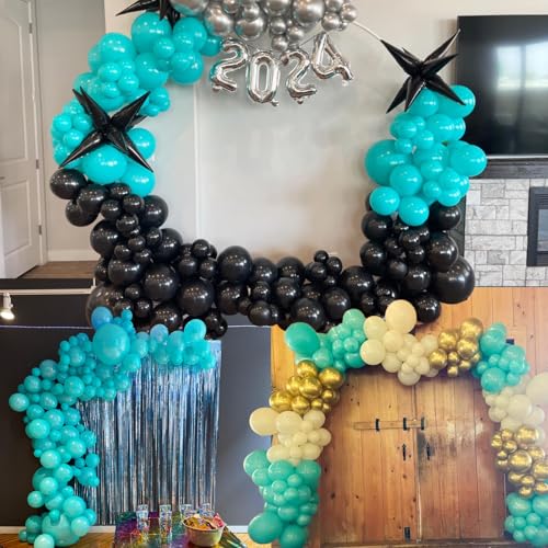 Image of Teal Balloons, 114pcs Turquoise Latex Balloon Garland Arch Kit, 18 12 10 5 Inch Different Sizes Pack for Birthday Engagements Bridal Shower Gender Reveal Wedding Party Decorations