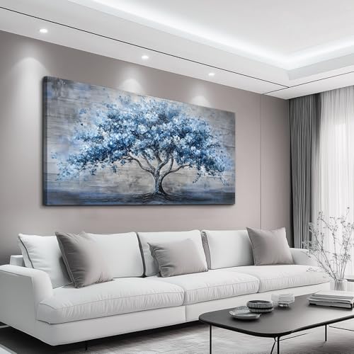 KELIYUAN Large Wall Decor Canvas Painting Wall Art For Living Room Dining Room Hallway Abstract Blue Tree Office Bedroom Decoration Artwork Picture Print For Home Decoration Aesthetics 24x48 In