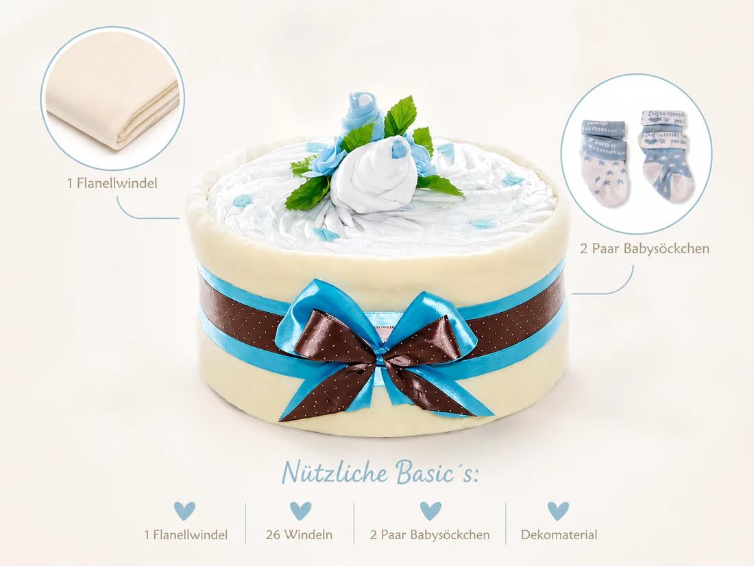 Windeltorte CAKEBOX für Jungen blau | Geschenk für Jungs zur Geburt Babyparty Babyshower (blau)