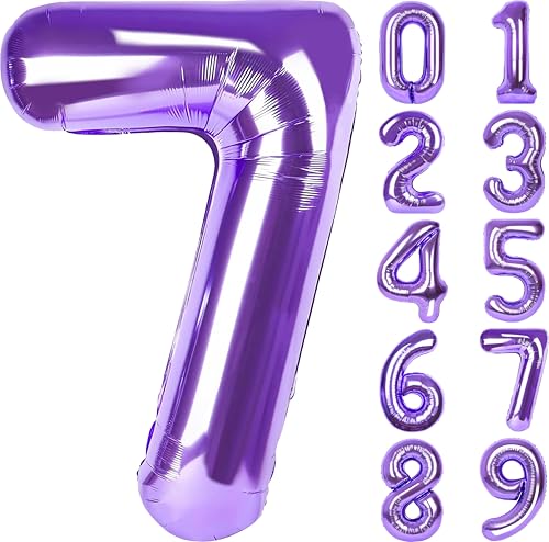 Image of Number Balloons for Birthday Decorations - 40 Inch Large Party Balloons 7, Purple Foil Number Balloons for Boys Girls, Balloons for Party Supplies
