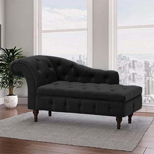 Image of Velvet Chaise Lounge Box Storage for Bedroom, Livingroom (Black)