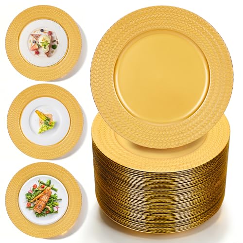 Gereat Gold Charger Plates Bulk 100Pcs 13 Plastic Chargers for Wedding