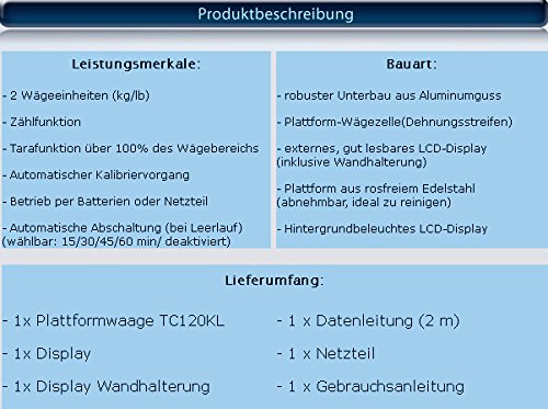 G&G 30kg/1g TC30KL Paketwaage Plattformwaage Digitalwaage Industriewaage Schwarz Edelstahl Plattformwaage mit LCD Display und Automatischer Ausschaltfunktion