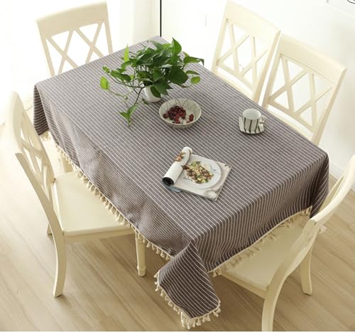 Nappe coton lin KnSam 140x180 rayures café à franges