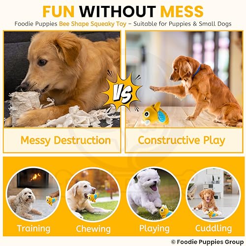 Image of Foodie Puppies Dog Squeaky Chew Latex Rubber Toy - (Bee) | for Small Dogs & Puppies | Durable, Soft, Animal Design, Fetch & Chew Safe Play Toy | Reduce Separation Anxiety (Size: 10cm)