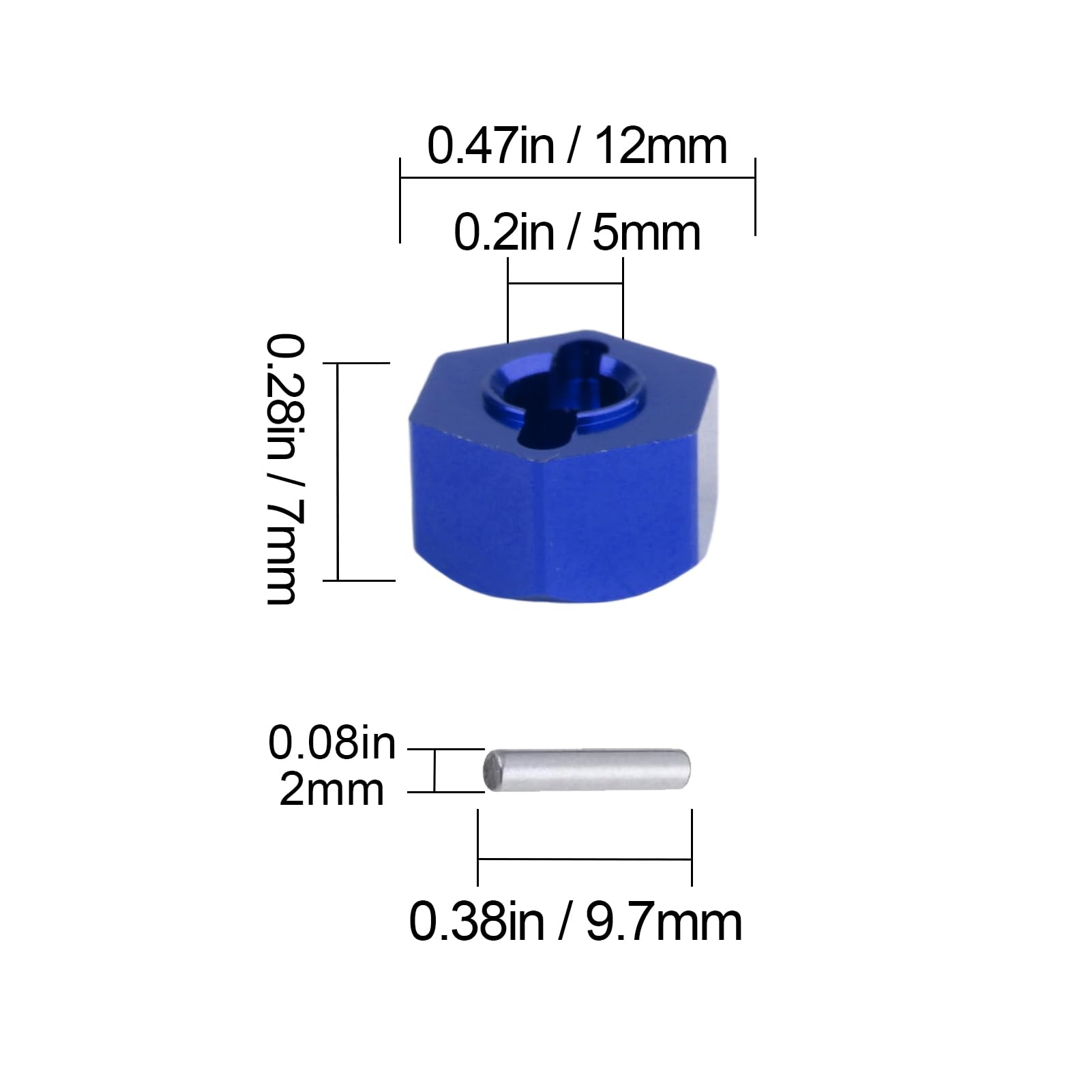 AMONIDA Écrous de Moyeux de Roue Hexagonaux de 4 Pièces de 12mm, Moyeux Hexagonaux de Roue RC en Alliage d'aluminium, Adaptateur d'entraînement de Haute Précision, Idéal pour Voiture 1/10 RC (Blue