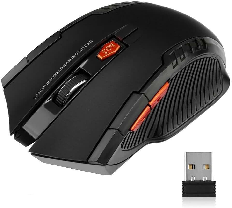 Mouse Gamer Sem Fio 2.4GHz, 6 Botões, DPI Ajustável até 1600, Receptor USB, Design Ergonômico e Compacto para PC e Notebook (Modelo 2)