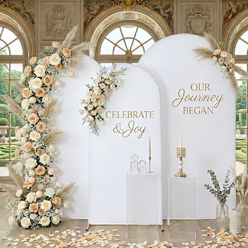Image of White Arch Backdrop Cover Set of 3 (7.2ft, 6.6ft, 6ft), Double-Sided Spandex Chiara Arch Frame Covers, Wrinkle-Free Low-Transparency Fabric for Wedding Birthday Party Decor (No Stand)