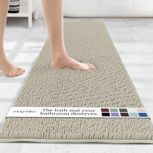 Image of MAYSHINE Plush Shaggy Chenille Bath Mat, 71 inchx31 inch Runner, Extra Soft, Super Absorbent, Non-Slip Bathroom Rug, Fluffy Microfiber, Area Rug Sets for Bathroom Floor, Kitchen, Living Room, Wax White