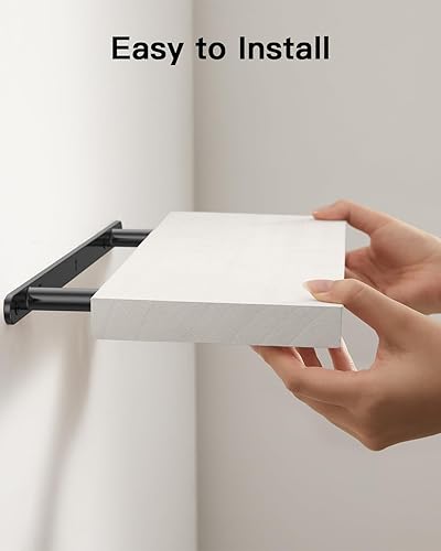 Miniatura 4 de AMADA HOMEFURNISHING AMFS40W - Estantes flotantes de madera de Paulownia para baño, sala de estar, dormitorio, cocina, oficina en casa, estante