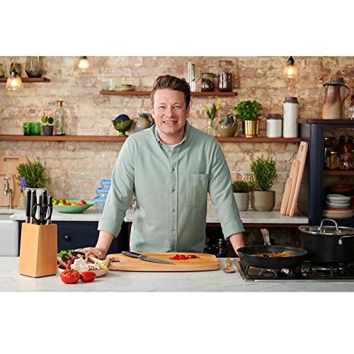 Foto von Tefal Jamie Oliver K26708 Steakmesserset 24cm 4-teilig, Edelstahl Steakbesteck Set für 4 Personen, Steakmesser mit e rutschfeste Griffe, Grillbesteck, Edelstahl/ Schwarz, Silber