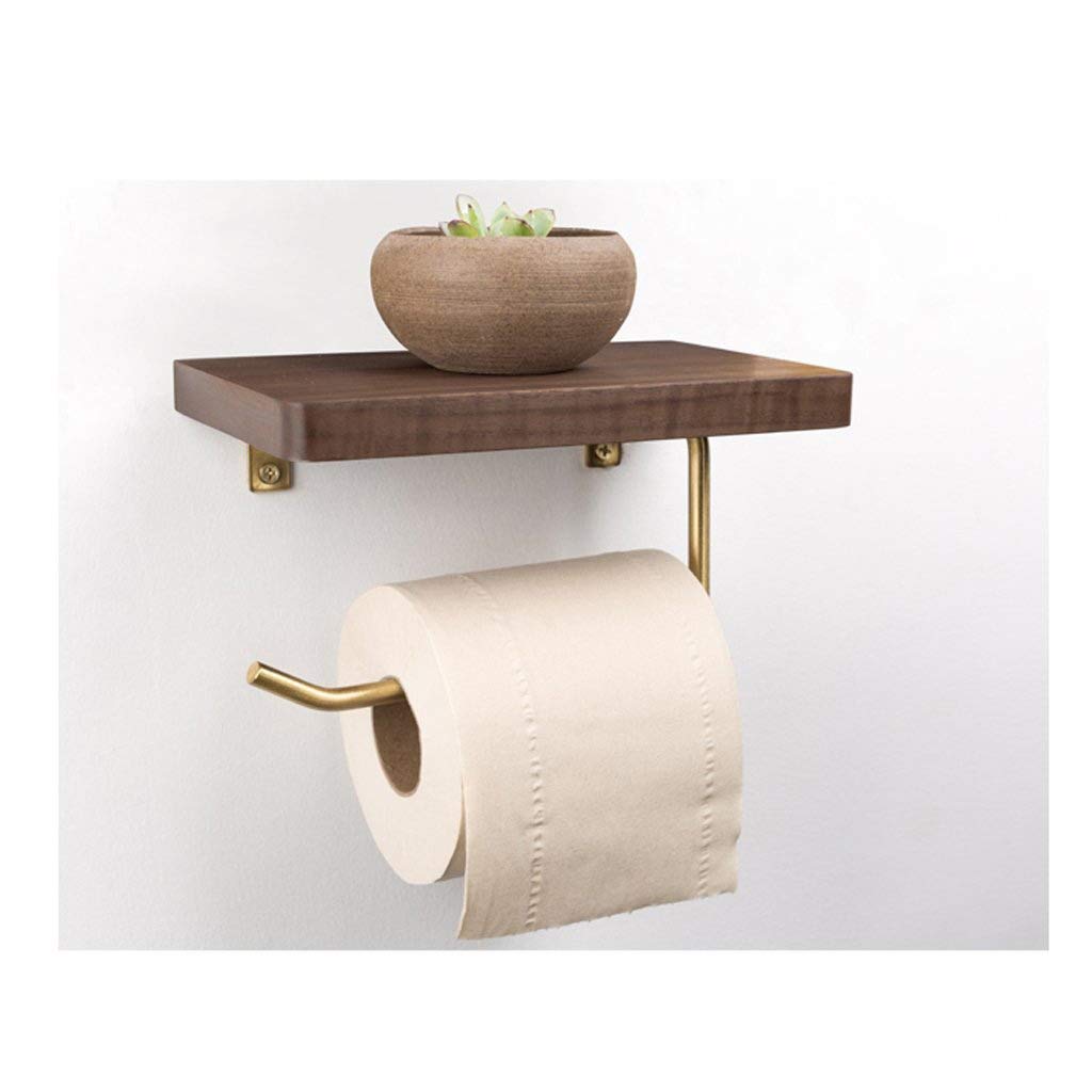 XYNSNDB NEECS Soporte de Papel higiénico de Madera Estante para teléfono Portarrollos de Papel, Estante de Almacenamiento de Montaje en Pared de latón Macizo (Color: B)