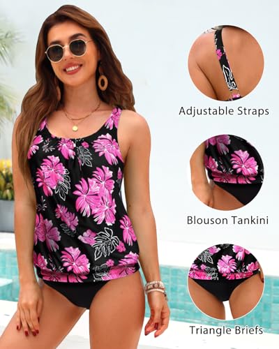 Image of Yonique Blouson Tankini Swimsuits for Women Loose Fit Modest Two Piece Bathing Suits