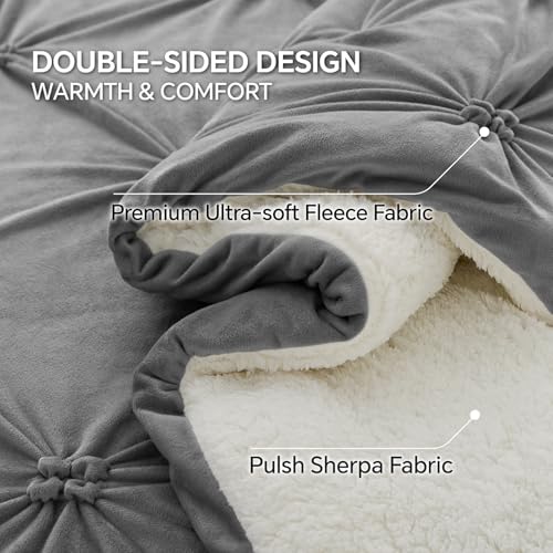 Image of BEDELITE Fluffy Sherpa Queen Comforter Set,Pintuck-Grey | Super Soft & Warm Fleece Bedding, Luxury Fuzzy Comforter for Winter, Heavy Plush Bedding Set,2 Pillowcases