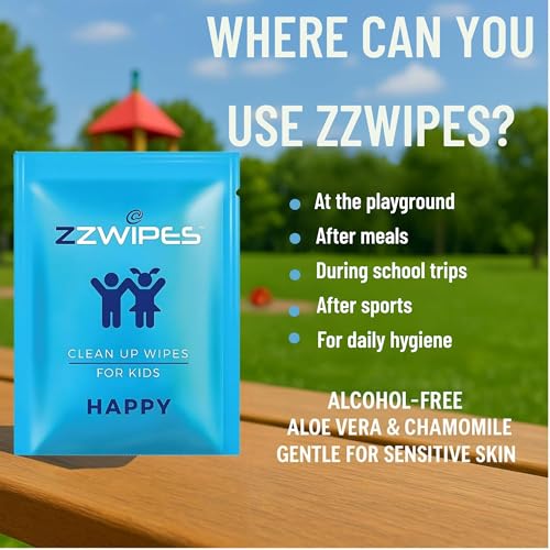 ZZwipes for Kids Clean Up Wipes with Aloe Vera and Chamomile Alcohol Free Individually Wrapped Gentle for Sensitive Skin Travel School Sports Pack of 30 Made in the UK - Image 6