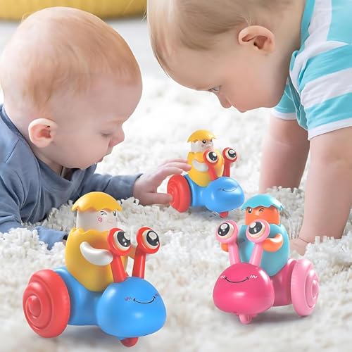 Image of Crackles Press & Go Snail Toy with Cracked Egg Chick Press - High-Quality Push and Go Animal Toy for Babies & Toddlers - Cartoon Style Mini Car - Multicolor (Pack of 2)