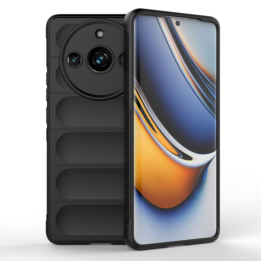 UPLAI Cover per Realme 11 Pro 5G/Realme 11 Pro+ Plus 5G, Ultra Sottile Antiurto Custodia con Supporto Magnetico Squillare, PC + Morbido TPU Bumper Moda Glassato Caso.(Nero Rosso