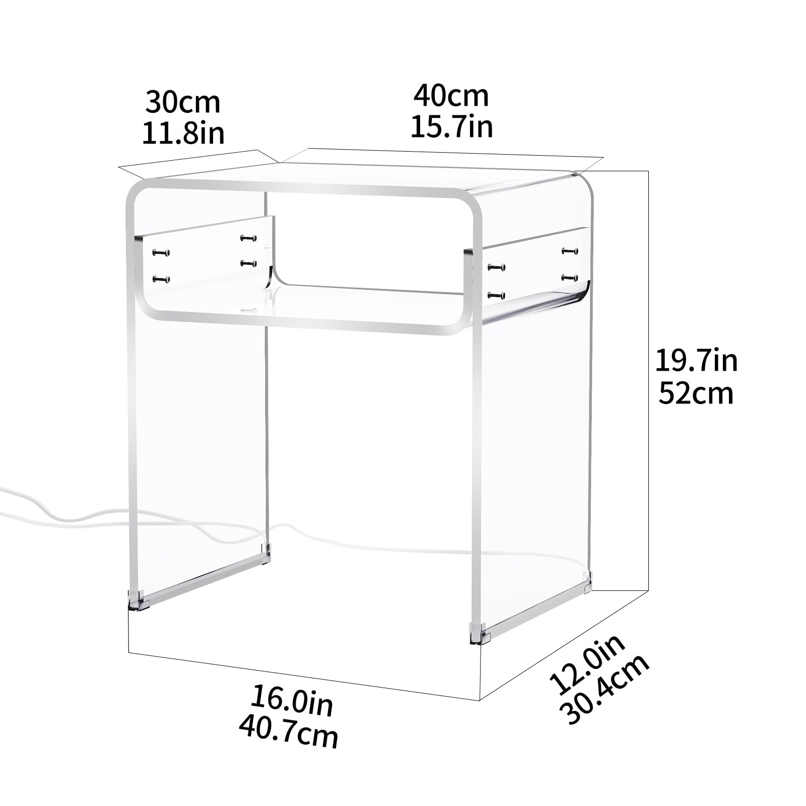 solaround Clear Acrylic End Table 2-Tier Bedside Nightstand for Living Room Bedroom (1, Transparent LED)