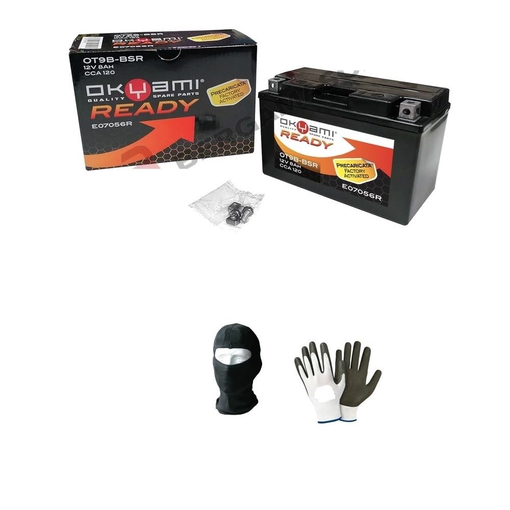 COMPATIBILE CON YAMAHA XP T-Max (SJ011) 500 2001-2003 BATTERIA GIA' PRONTA CARICA SIGILLATA OKYAMI OT9B-BSR BATTERIE ATTIVE 8 AH AMPERE 12 VOLT 150X70X105 MM