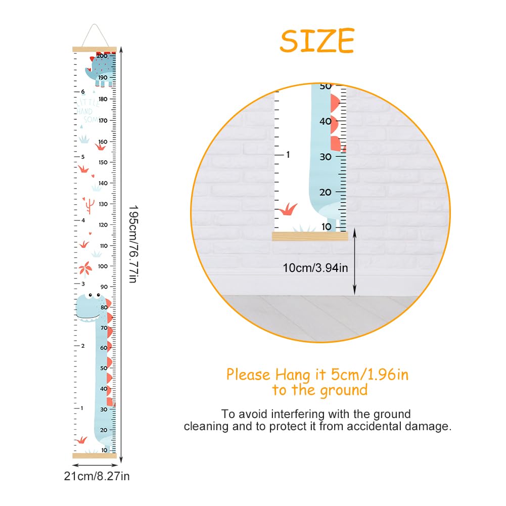 Aolso Metro Altezza Bambini da Parete, Altezza Grafico, Bambini Altezza Crescita Grafico misurazione, Animali Adesivi Da Parete,Rimovibile Decorazione Murale,Tabella di crescita (Dinosauro)