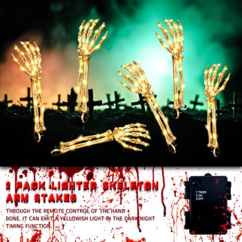 Amobon Light Up Halloween Decorations Outdoor, Lighted Skeleton Arm Stakes With 40 Led Warm White Lights, Led Skull Hand For Graveyard Garden Yard Lawn Decor Holiday Party Supplies Props #TOP2