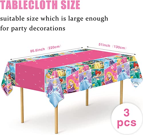 Pink Princess Tablecloth Girls Princess Floral Birthday Party Table Covers For Birthday Party Decorations Supplies 87 X 51 In (3) #TOP1