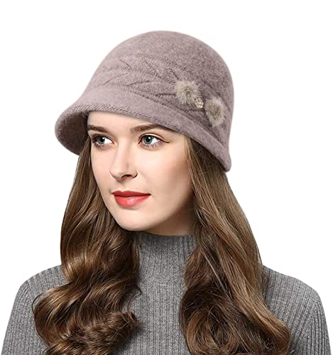Wantonfy Gorro de Invierno para Mujer Gorras para Mujeres Crochet Gorro de Invierno con Forro de Lana cálida Cover