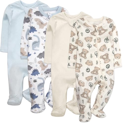Image of Baby Essentials Baby 4 Piece Outfit Set – Footie Sleepwear Pajama Bodysuits – Spring & Summer Baby Clothes Gift Set