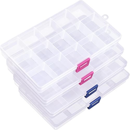 Vista 7 de IOOLEEM Caja organizadora de cuentas de plástico con 18 rejillas ajustables, caja organizadora de almacenamiento, divisores para manualidades