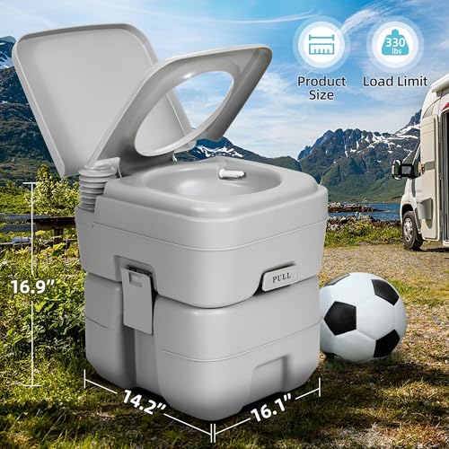 Image of YITAMOTOR Portable Toilet, RV Toilet Travel Potty, 5.3 Gallon Waste Tank for Easy Disposal, Press Flush Pump for Odorless Cleaning, Portable Toilet for Camping, Boating, Hiking, and Trips
