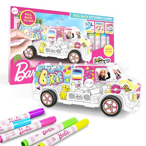 BLADEZ Barbie Toyz Kit d'activités autocollantes DIY Super Barbie Camper Van – Retirer le véhicule, poupées et autocollants personnalisables – Jouet créatif Barbie pour l'art et l'artisanat – Parfait