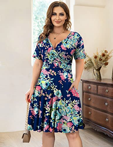 Image of Ahlaray Plus Size Faux Wrap Dress for Curvy Women with Pockets | Flattering faux wrap V-neck with soft stretch fabric and pockets for work, weddings and everyday comfort.