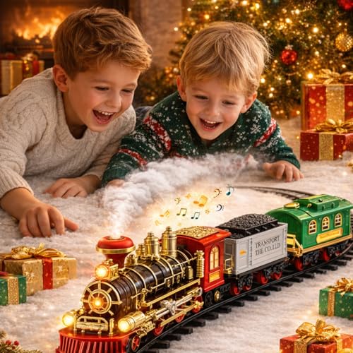 Image of Choo-Choo Battery Operated Train Toy Set for Boy | Electric Steam Engine with Passenger, Coal & Tank Coaches | Smoke, Sound & Light Effects Railway Track Toy