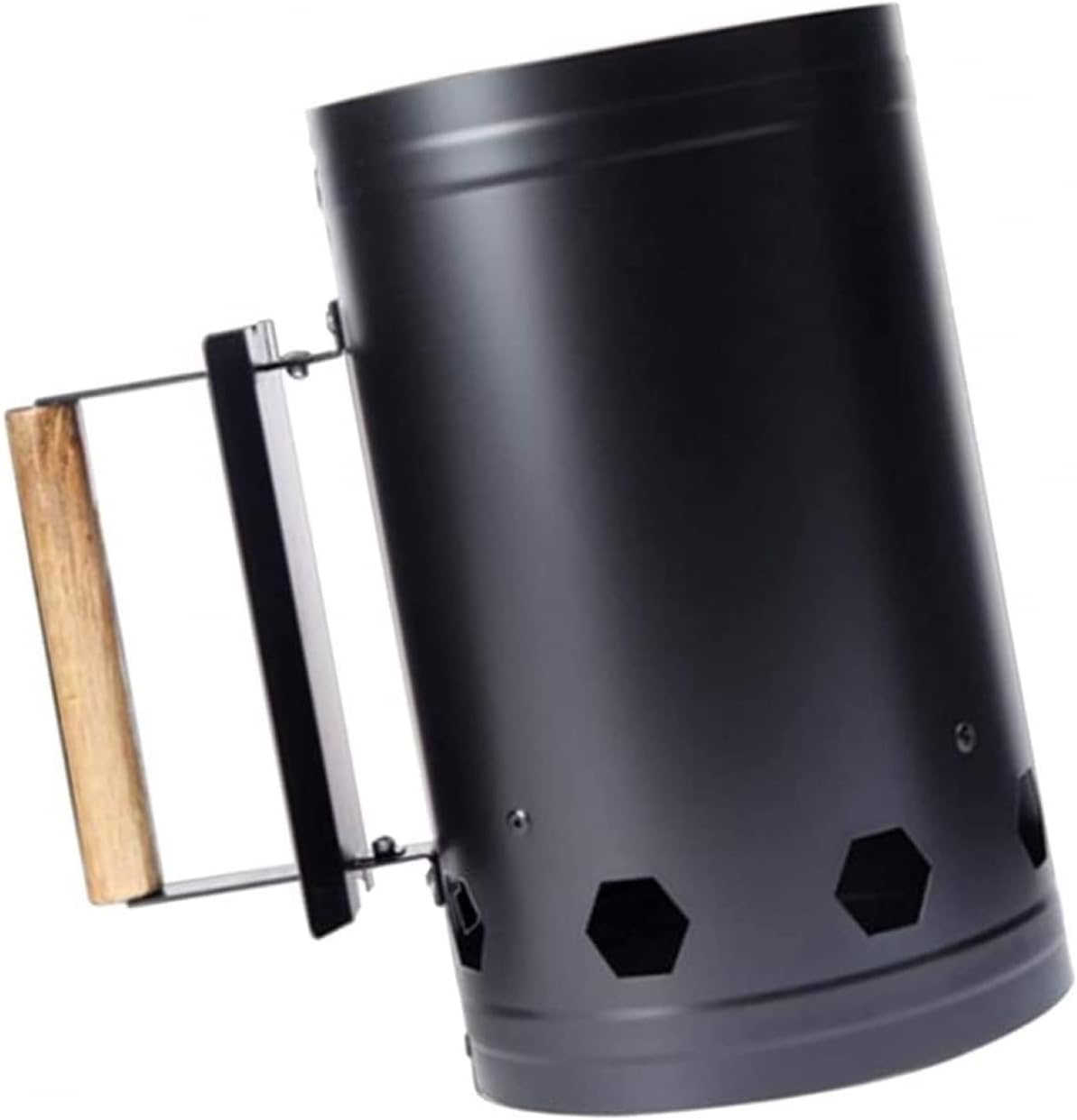 Charcoal BBQ Fire Starter Chimney High Charcoal Starter with A Thickened Heat Shield to Protect The Hand, Wooden Handle for Easy Gripping