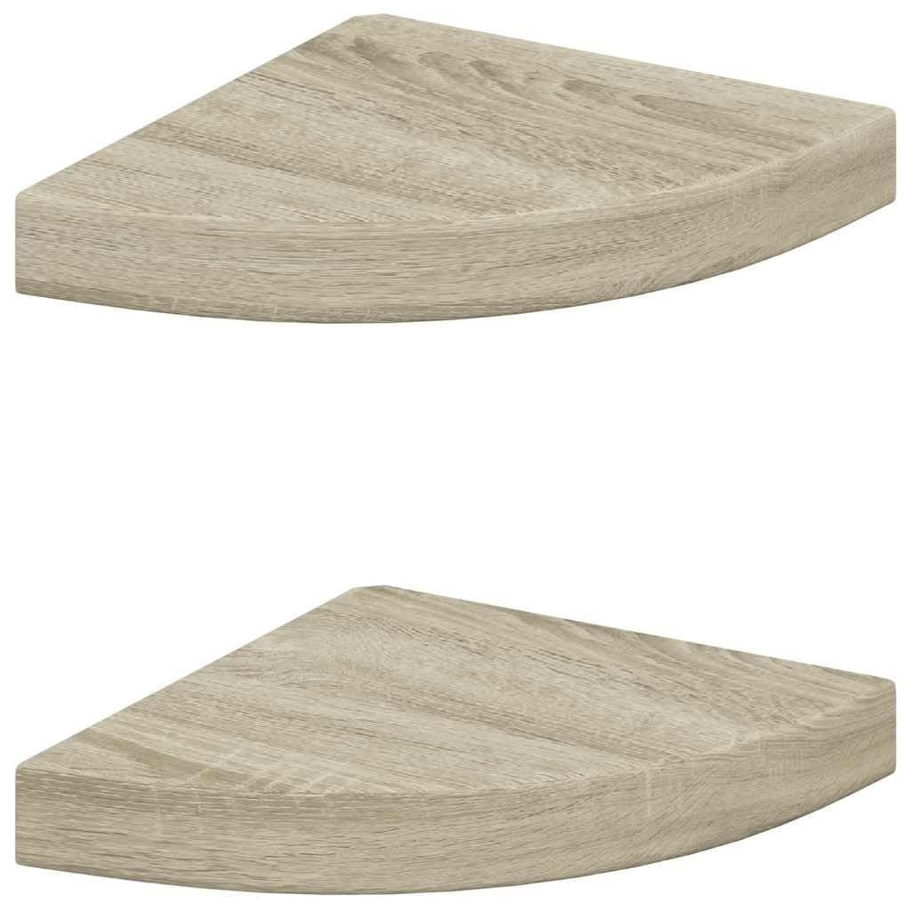 vidaXL Floating Corner Shelves – 2pcs Corner-Mount Display Shelves with Invisible Mounting, Oak Finish, For Living Room, Bedroom, Office