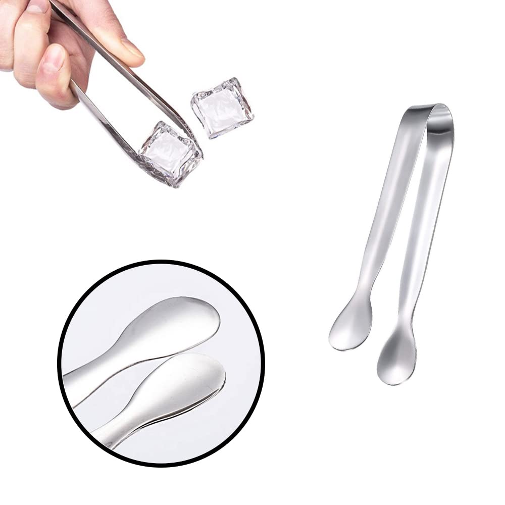 6 Pinzas y 2 Palas de Comida de Acero Inoxidable Plateado, Candy Clip|Pinzas para Hielo, 11*1,6 cm