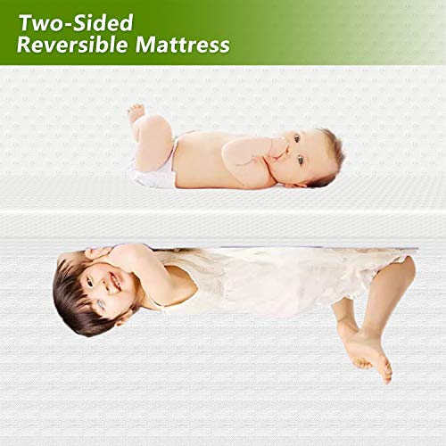 Crib Mattress and Toddler Bed Mattress, Dual Sided Sleep System, Breathable Premium Baby Mattress for Infant and Toddler with Removeable Cover, Comfort Memory Foam Reversible Baby Mattress, White