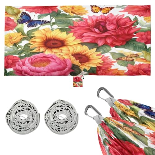 SDMKA Sunflower Butterflies Camping Hammock, 330 lbs with 2 Tree Straps, Carry Bag, Single Portable Hammock for Outdoor/Indoor, Hiking, Beach, Backpacking, Travel
