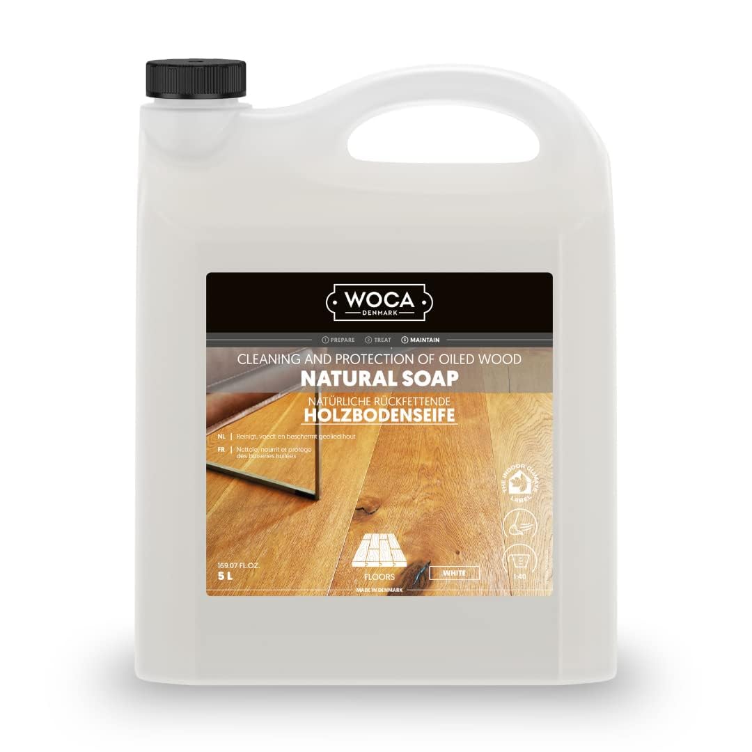 WOCA Natural Soap, White|5 L| - Concentrated Wood Cleaner for oil or wax finished hardwood floors, tables, millwork, cutting boards, and countertops.