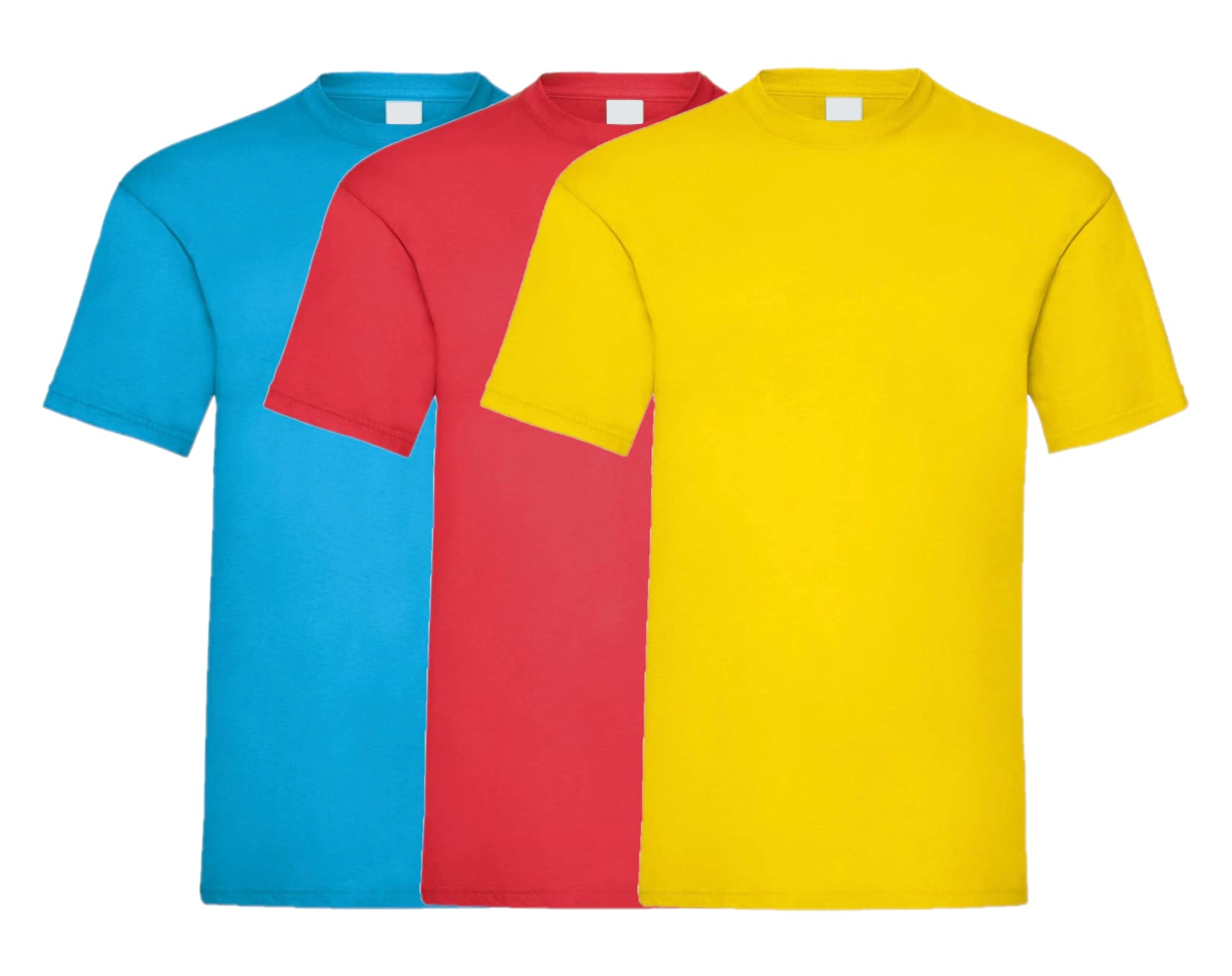 Coozo Men's Azure Blue/Red/Yellow Valueweight Pack Of 3 Short Sleeve T-Shirts - 2XL
