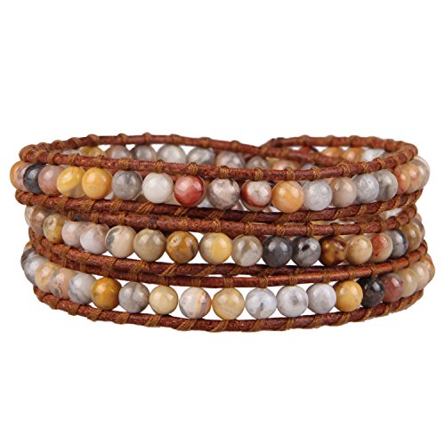 Image of KELITCH Turquoise Beads Bracelets Leather 3 Wrap Bracelet Handmade Women Heart Jewelry