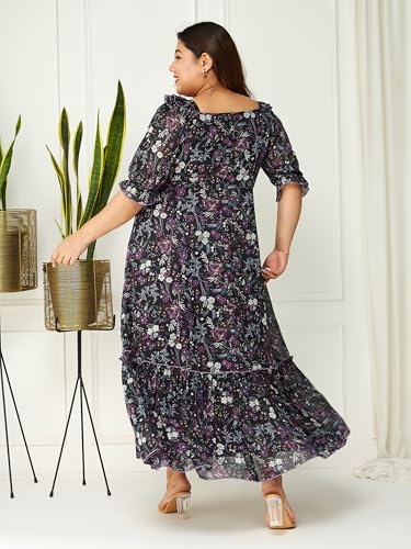 Image of Miss Chase A+ Women's V-Neck Three-Quarter Sleeve Floral Wrap Chiffon Midi Dress