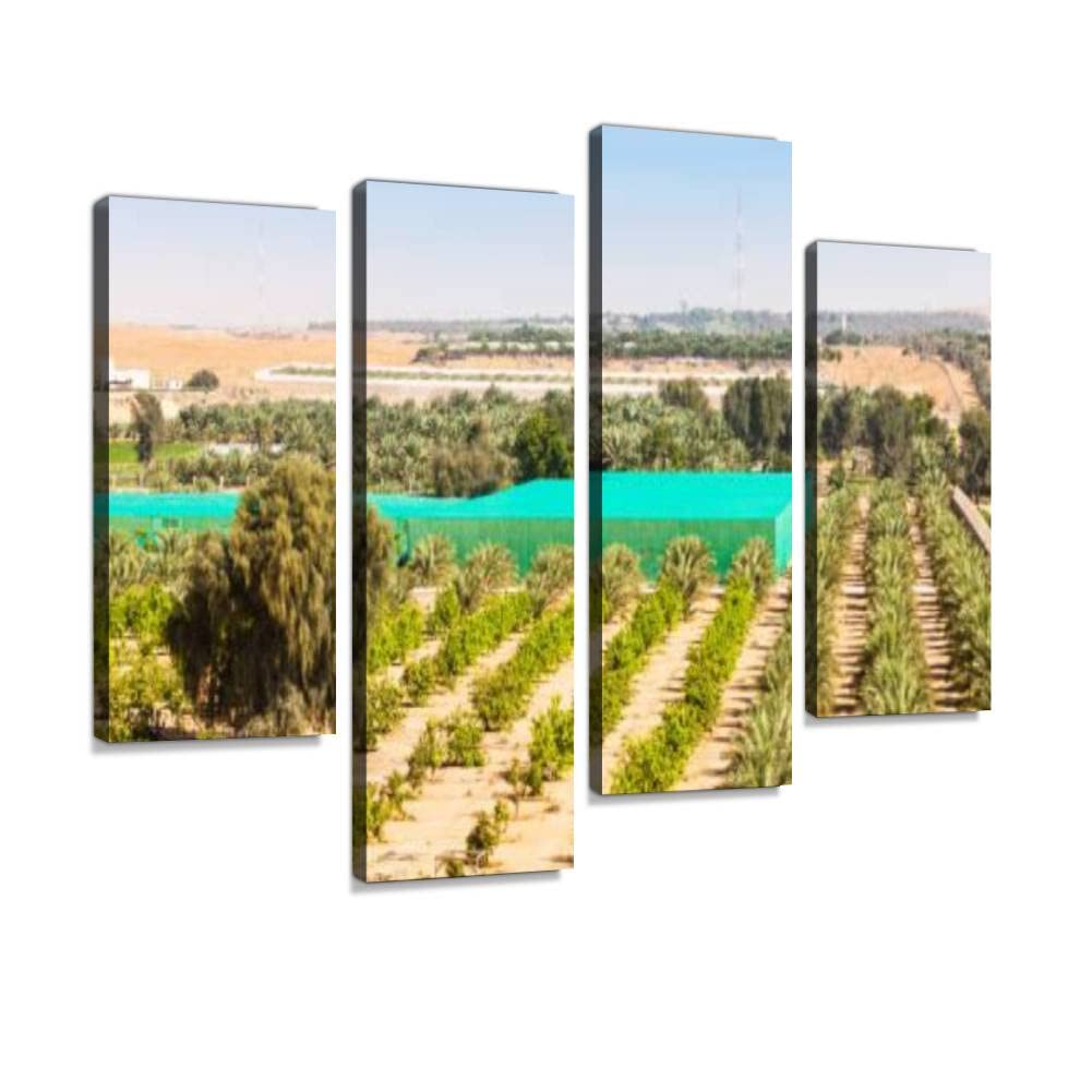 Canvas Print Artwork Desert Farm Near Al Ain Wall Art Pictures Framed Digital Print Abstract Painting Room Home Office Decor Ready to Hang - 4 Panel