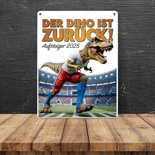 Hamburg Aufstieg 2025 Metallschild XXL in 28x38 cm - Der Dino ist Zurück! lustiges Fan-Geschenk für Hamburg-Anhänger